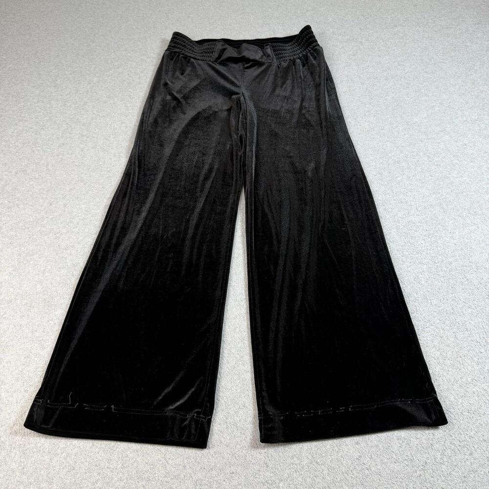 Calessa Pant Women Medium Black Velvet Wide Leg Elastic Waist Boho Stretchy Comf